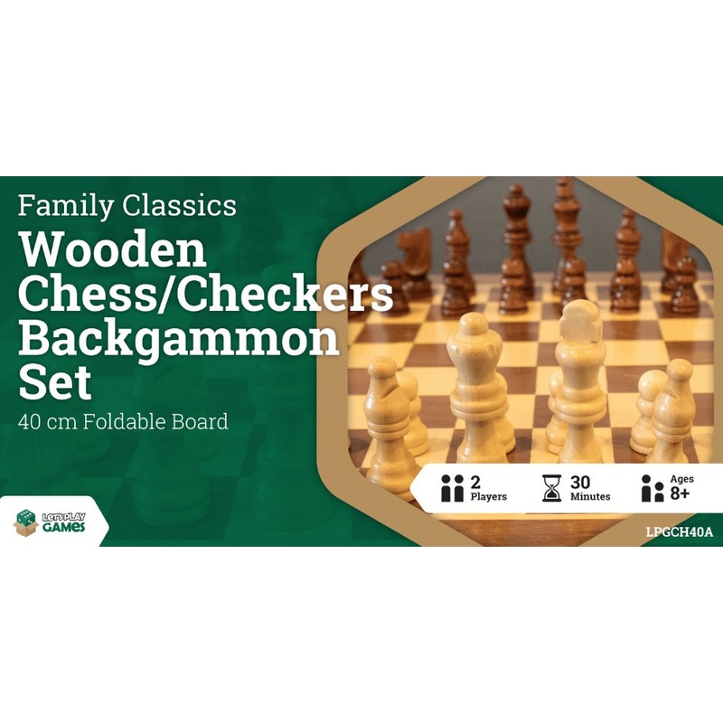 Wooden Folding Chess / Checkers / Backgammon Set 40cm