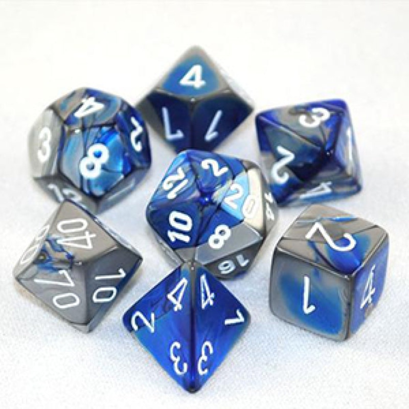 Chessex: Gemini RPG Dice – Polyhedral Blue-Steel/White