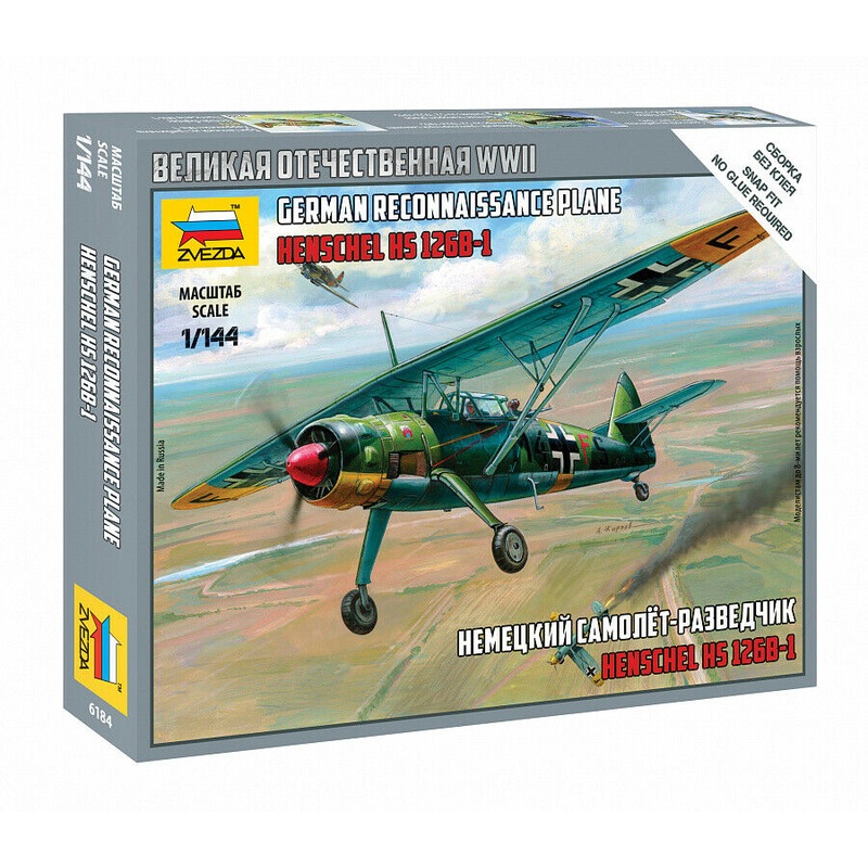 Zvezda 12mm/1:144 Plastic German Henschel HS-126 Recon Plane ZVE 6184