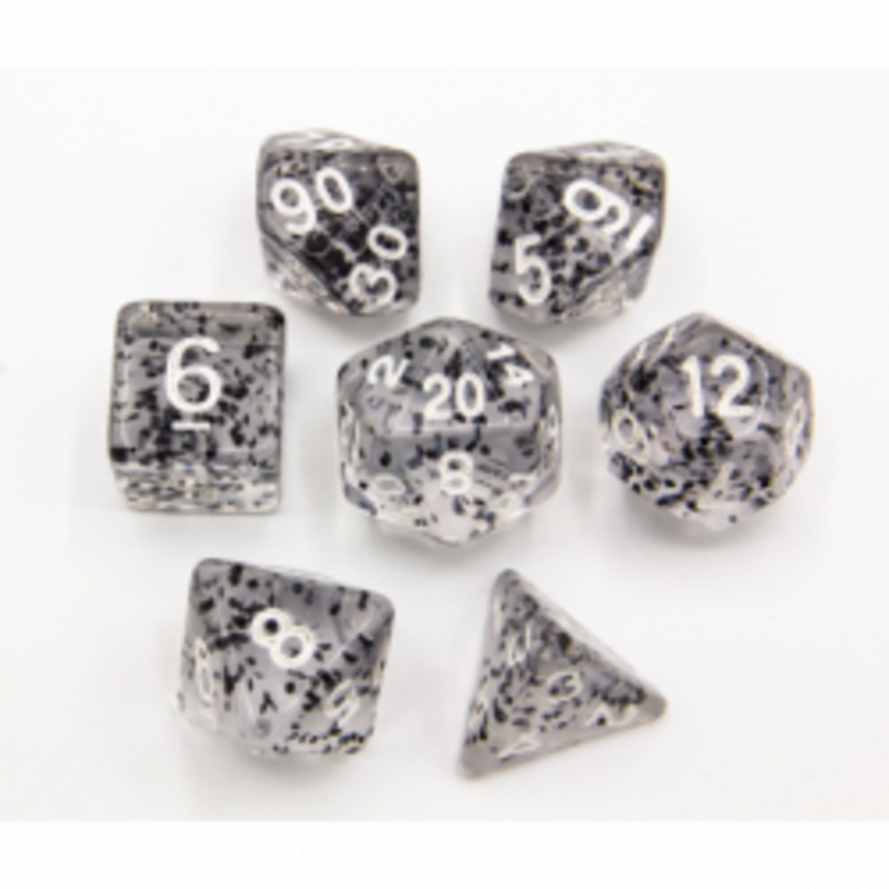 CHC: Black Set of 7 Glitter Polyhedral Dice with White Numbers