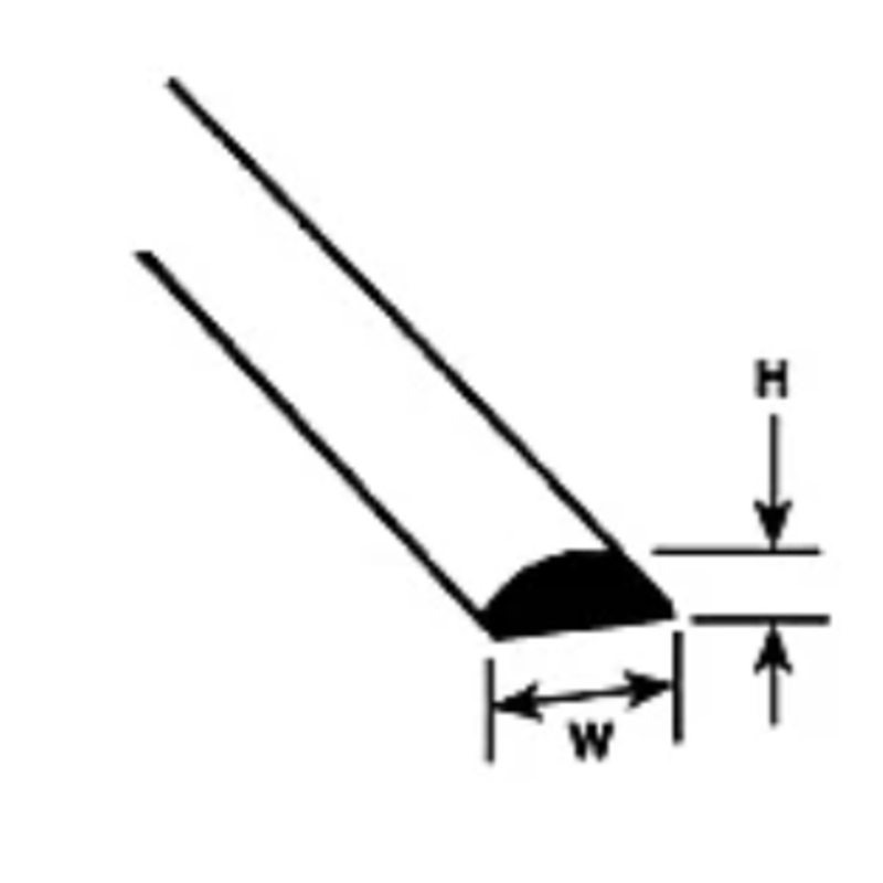 .187 HALF-ROUND STYRENE ROD 90886 (MRH-190 / pack of 5)