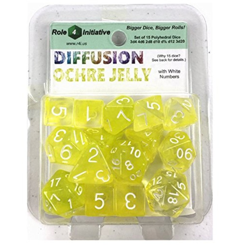 15 Set Diffusion Dice: Ochre Jelly with White Numbers