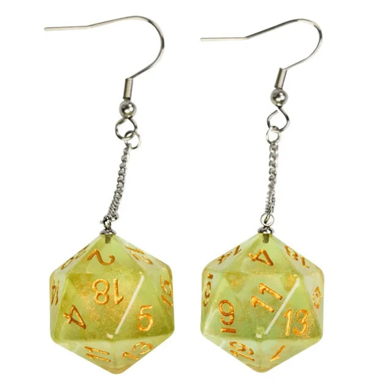 Aurora Dice Earring | D20 Galaxy Lime